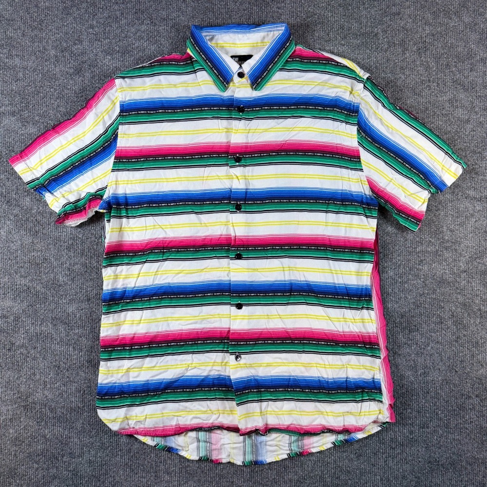THE KOOPLES Men's Medium S/S Camp Collar Shirt striped Viscose